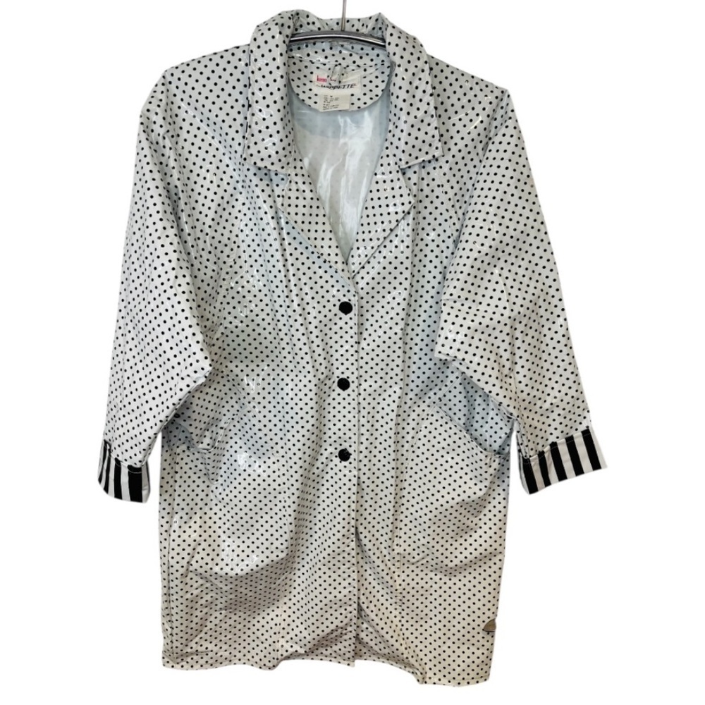 VINTAGE Kenn Sporn for Wippette Black and White Polka Dot Rain Coat Size Medium - Picture 2 of 9